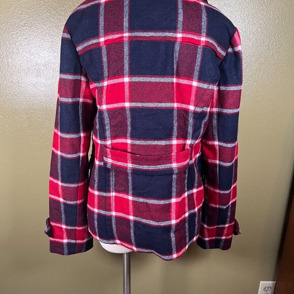 American Eagle Plaid Jacket Red Blue White Button Front Wool Coat Womens Size L - Picture 5 of 14